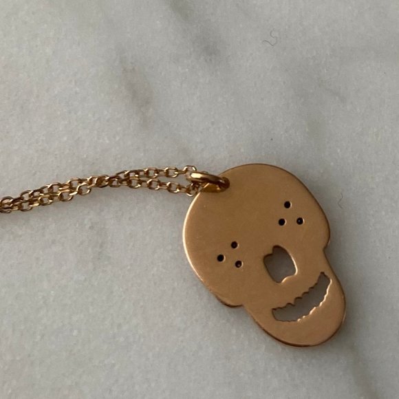 14K gold skull with black diamond eye necklace - Picture 3 of 6
